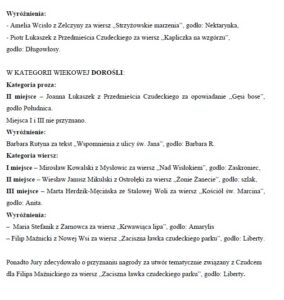 Wyniki konkursu  "O kwiat tulipanowca"